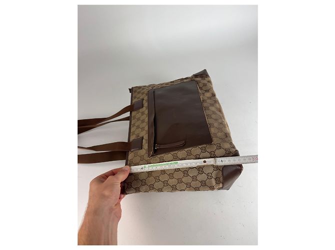 Vintage Gucci Monogram Handtasche Beige Braun - Ansicht 12
