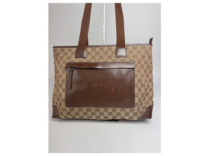Vintage Gucci Monogram Handtasche Beige Braun - Ansicht 15
