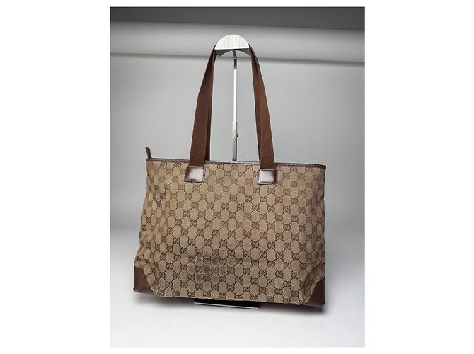 Vintage Gucci Monogram Handtasche Beige Braun - Ansicht 2