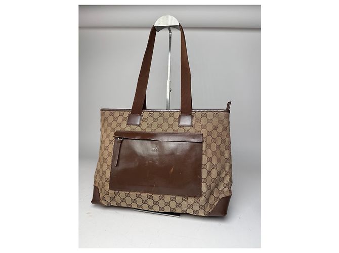 Vintage Gucci Monogram Handtasche Beige Braun - Ansicht 7