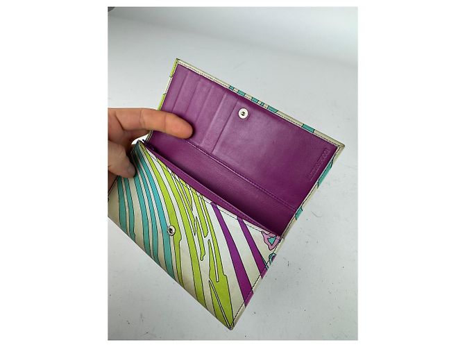Vintage Emilio Pucci Blue White Green Leather Wallet - view 3