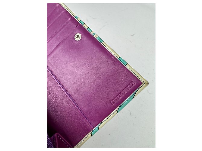 Vintage Emilio Pucci Blue White Green Leather Wallet - view 4
