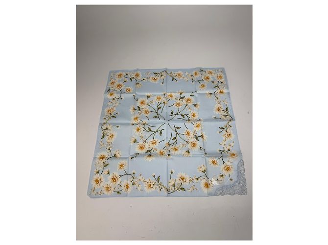 Sciarpa floreale vintage Balmain azzurro chiaro giallo bianco Turchese - vista 10