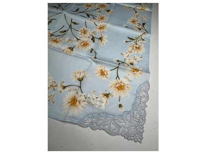Sciarpa floreale vintage Balmain azzurro chiaro giallo bianco Turchese - vista 2