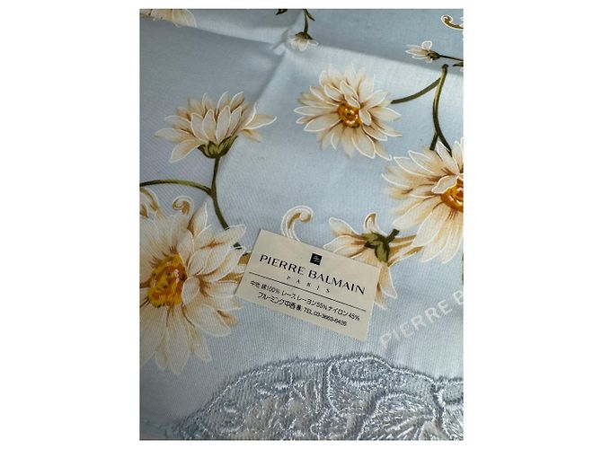 Sciarpa floreale vintage Balmain azzurro chiaro giallo bianco Turchese - vista 3