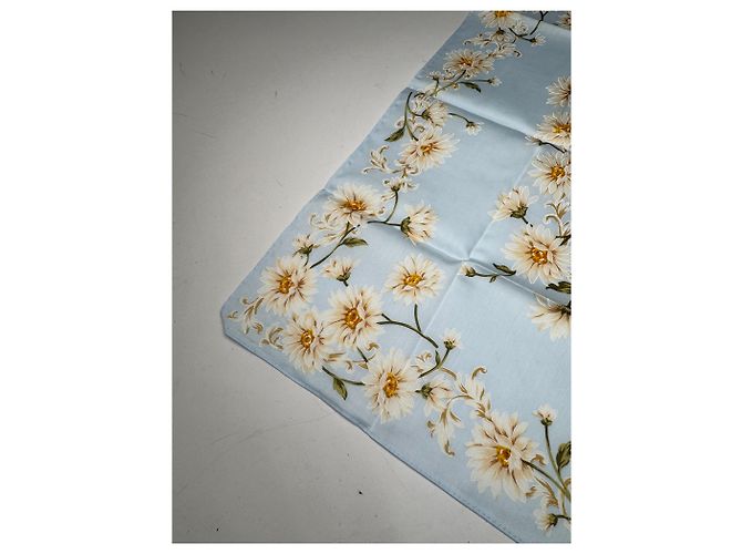 Sciarpa floreale vintage Balmain azzurro chiaro giallo bianco Turchese - vista 4