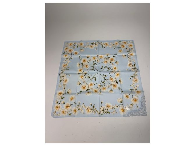 Sciarpa floreale vintage Balmain azzurro chiaro giallo bianco Turchese - vista 5