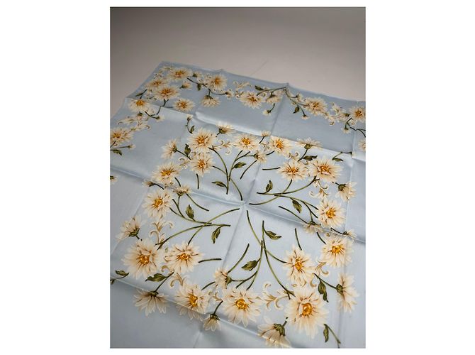 Sciarpa floreale vintage Balmain azzurro chiaro giallo bianco Turchese - vista 6