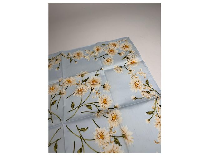 Sciarpa floreale vintage Balmain azzurro chiaro giallo bianco Turchese - vista 7