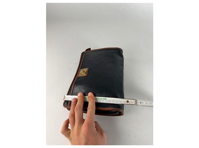 Céline Clutch in pelle vintage Celine nero e marrone - vista 10
