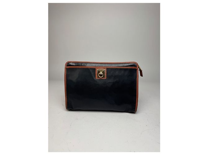 Céline Clutch in pelle vintage Celine nero e marrone - vista 11