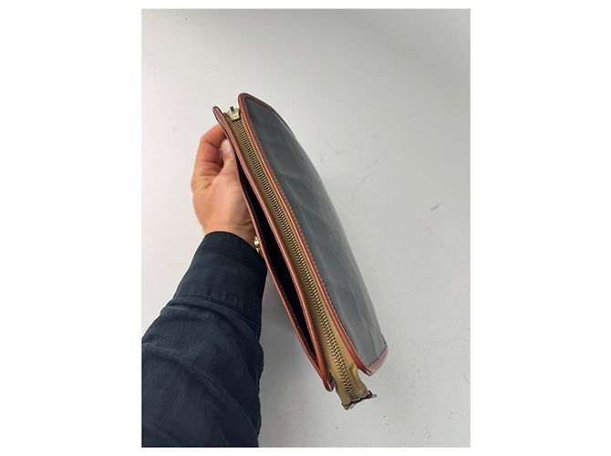 Céline Clutch in pelle vintage Celine nero e marrone - vista 12