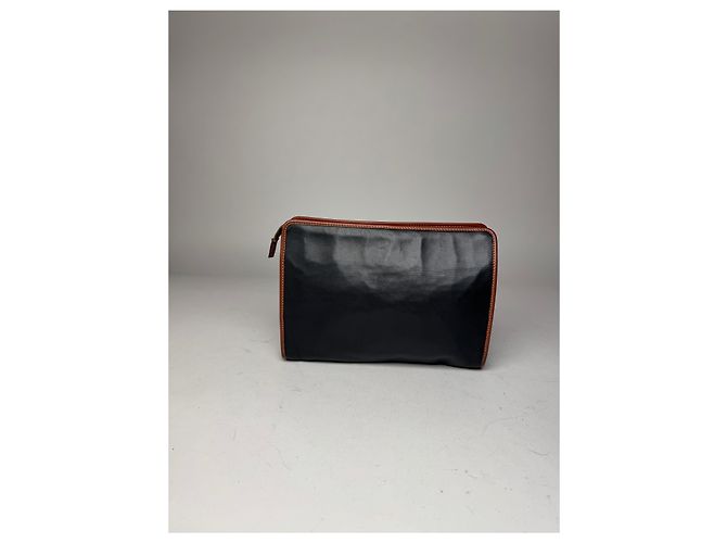 Céline Clutch in pelle vintage Celine nero e marrone - vista 13