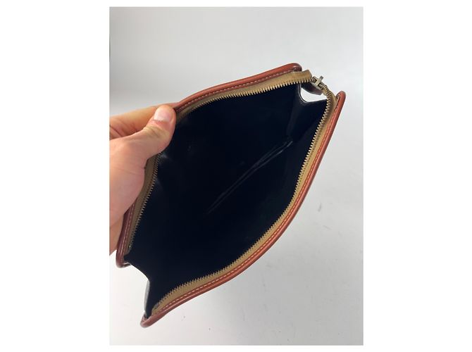 Céline Clutch in pelle vintage Celine nero e marrone - vista 3