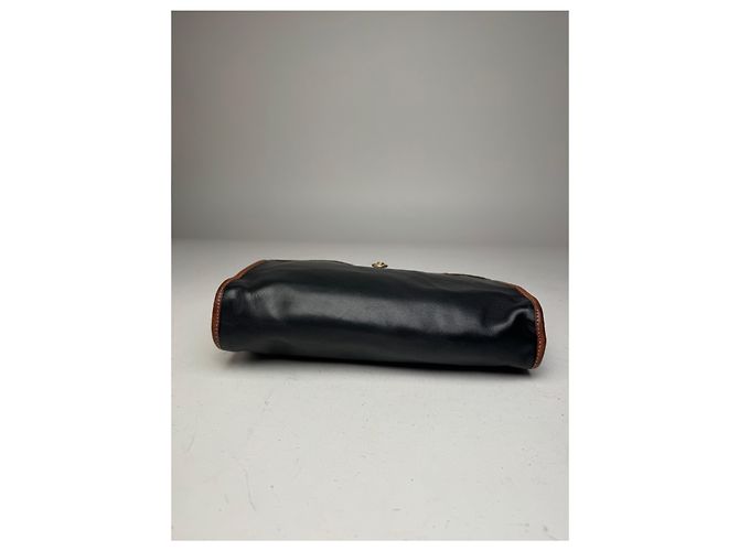 Céline Clutch in pelle vintage Celine nero e marrone - vista 7