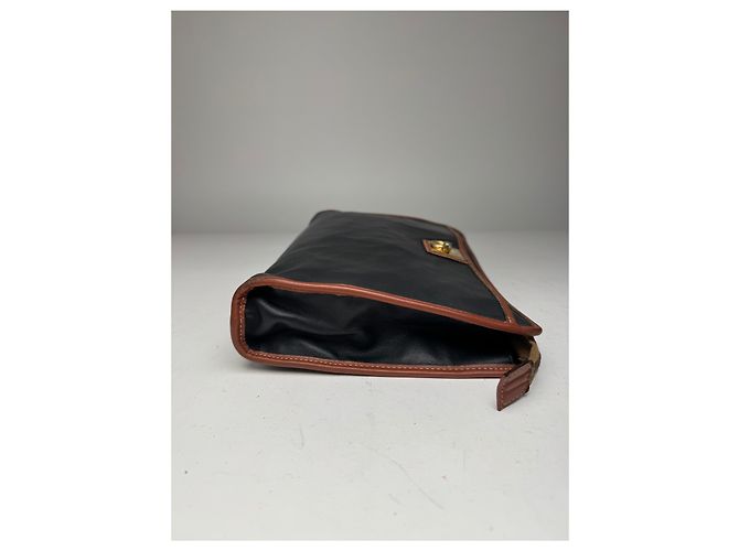 Céline Clutch in pelle vintage Celine nero e marrone - vista 8