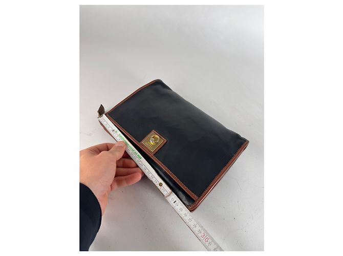 Céline Clutch in pelle vintage Celine nero e marrone - vista 9