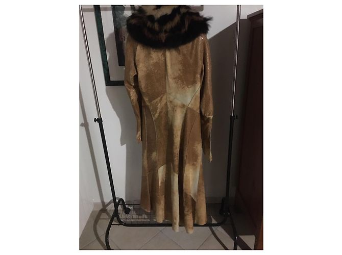 Abrigo de cuero Roberto Cavalli con cuello de piel de zorro Marrón Beige Castaño - vista 2
