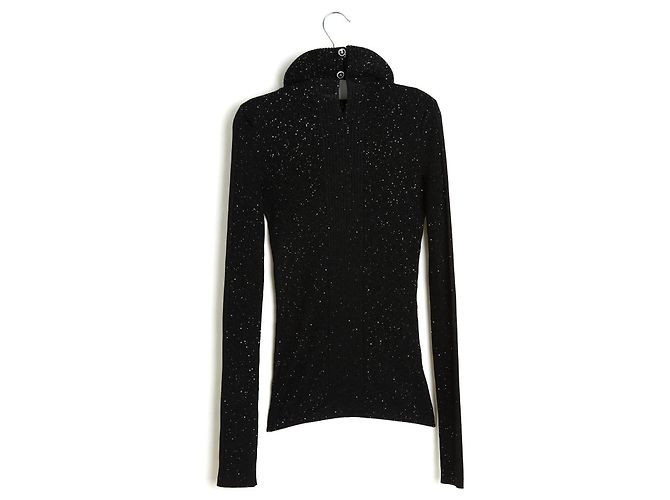 Chanel 2022 Schwarzer Glitzerpullover FR38 Rundhals-Rüschensweater UK10 US8 - Ansicht 5