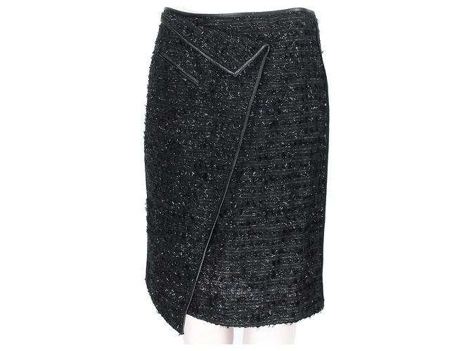 Falda de tweed con ribetes de cuero Erdem Negro - vista 2