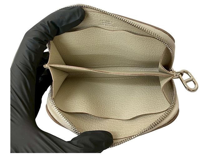 Portamonete/porta biglietti da visita con zip e Go timbrato B di Hermès Bianco Bianco sporco - vista 7