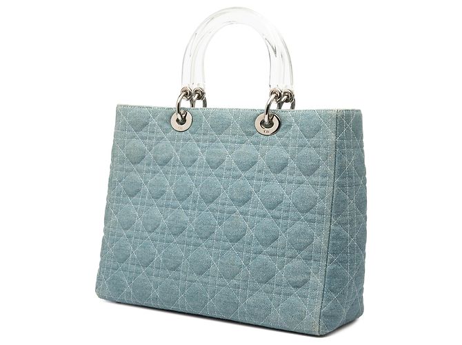 Dior Blau Große Denim Cannage Tasche mit Acrylgriffen Lady Dior Hellblau - Ansicht 2