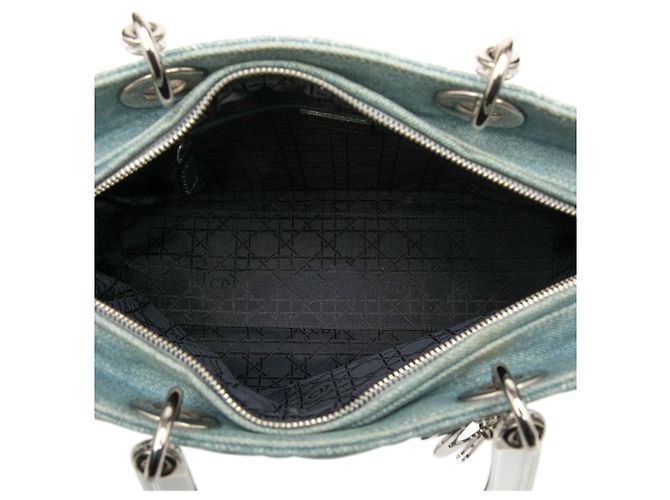 Dior Blau Große Denim Cannage Tasche mit Acrylgriffen Lady Dior Hellblau - Ansicht 4