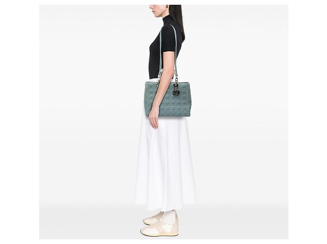 Dior Blau Große Denim Cannage Tasche mit Acrylgriffen Lady Dior Hellblau - Ansicht 7