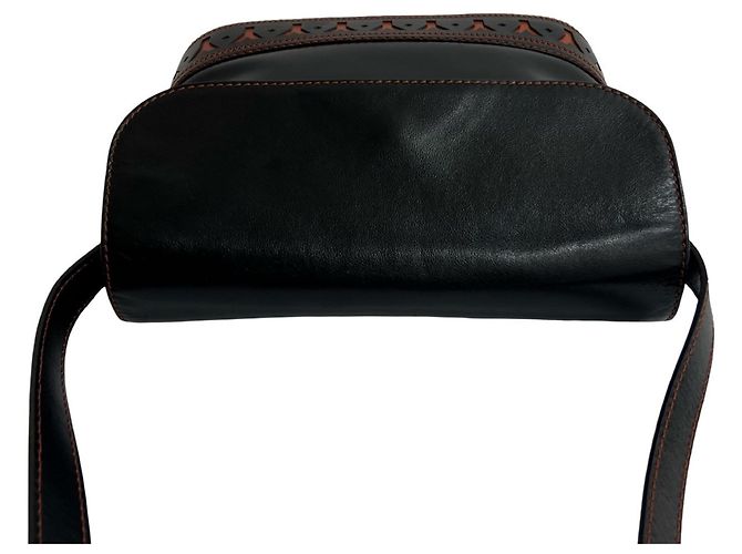 Yves Saint Laurent Perforated Cutout Leather Shoulder Bag Brown Black - view 4