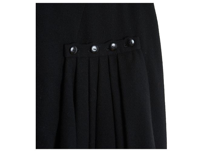 Chanel Gonna Drapé Nera 1985 FR38 Alta Moda Crepe di Lana Nera Piegata UK10 US8 Nero - vista 2