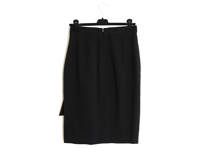 Chanel Gonna Drapé Nera 1985 FR38 Alta Moda Crepe di Lana Nera Piegata UK10 US8 Nero - vista 4