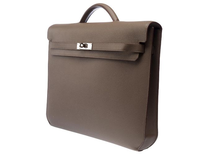 Hermès Bolso HERMES Kelly Depeches de Cuero Gris - 102969 - vista 4