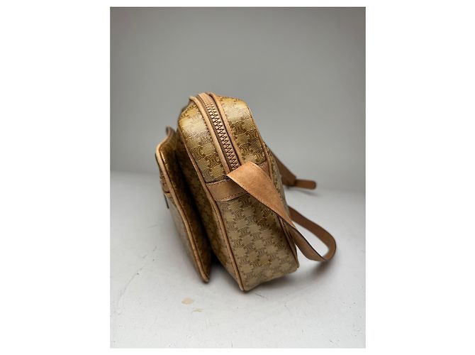 Céline Vintage Celine Paris Patentes Leder Triomphe Monogramm Tasche Braun Golden - Ansicht 7