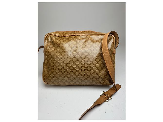 Céline Vintage Celine Paris Patentes Leder Triomphe Monogramm Tasche Braun Golden - Ansicht 8