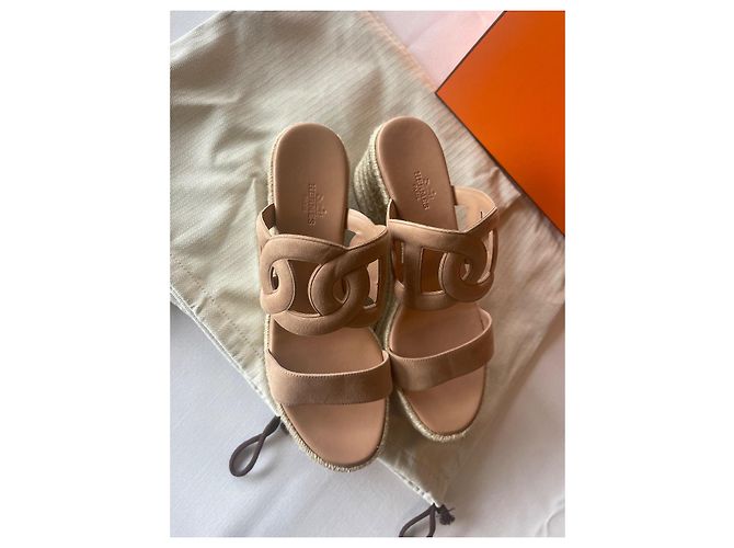 Espadrilles Hermès Ithéa 30 in scamosciato beige - vista 3