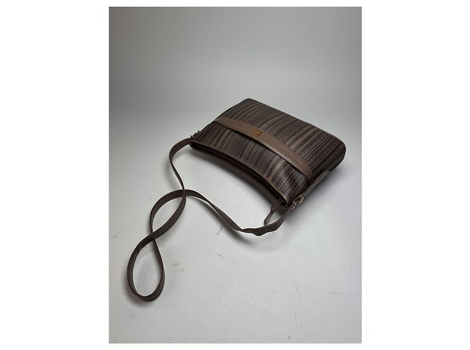 Vintage Givenchy Leder Tasche gestreift Braun - Ansicht 10