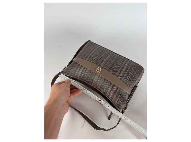 Vintage Givenchy Leder Tasche gestreift Braun - Ansicht 11