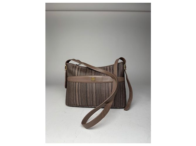 Vintage Givenchy Leder Tasche gestreift Braun - Ansicht 14