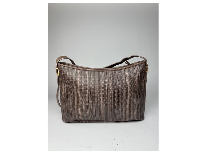 Vintage Givenchy Leder Tasche gestreift Braun - Ansicht 2