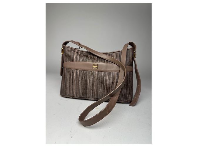 Vintage Givenchy Leder Tasche gestreift Braun - Ansicht 5