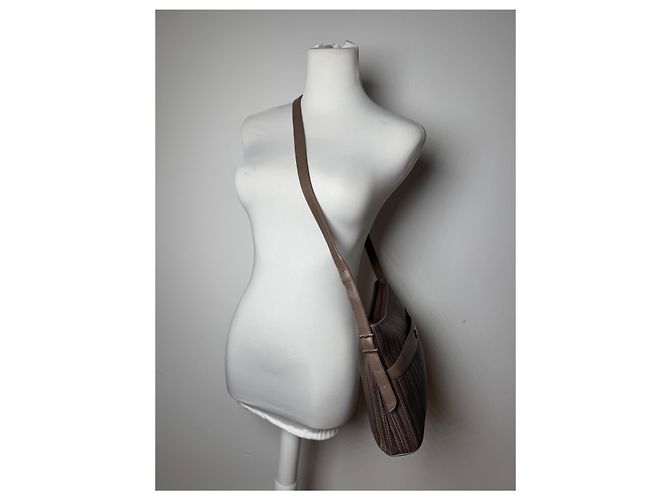 Vintage Givenchy Leder Tasche gestreift Braun - Ansicht 8
