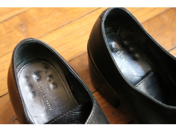 Stivaletti con tacco in pelle nera con lacci Céline Nero - vista 5
