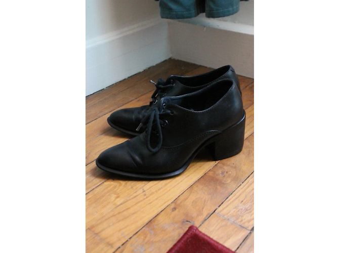 Stivaletti con tacco in pelle nera con lacci Céline Nero - vista 6