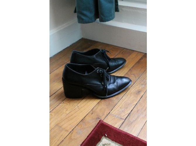 Stivaletti con tacco in pelle nera con lacci Céline Nero - vista 9