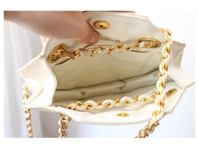 Bolsa minaudière octogonal da Chanel em seda e couro Bege - vista 10