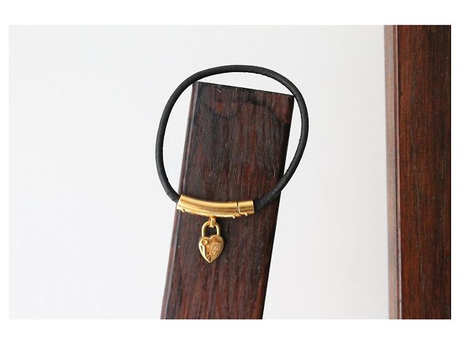 Bracciale Hermès con charm a forma di cuore e lucchetto in metallo placcato oro Nero - vista 4