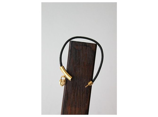 Bracciale Hermès con charm a forma di cuore e lucchetto in metallo placcato oro Nero - vista 5