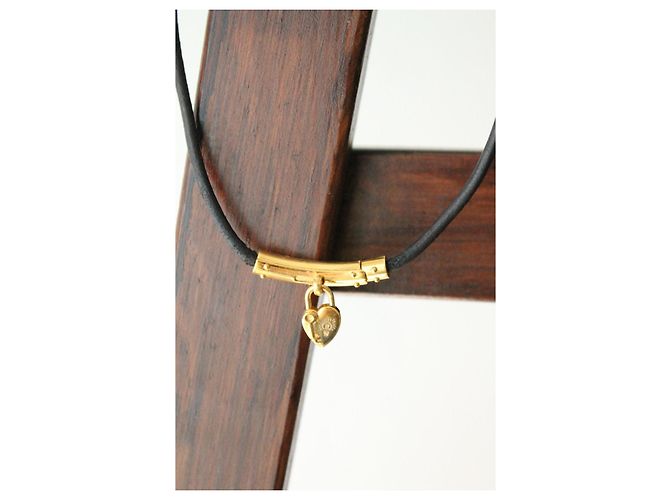 Bracciale Hermès con charm a forma di cuore e lucchetto in metallo placcato oro Nero - vista 8