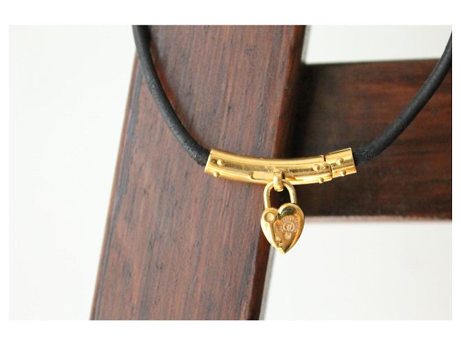 Bracciale Hermès con charm a forma di cuore e lucchetto in metallo placcato oro Nero - vista 9