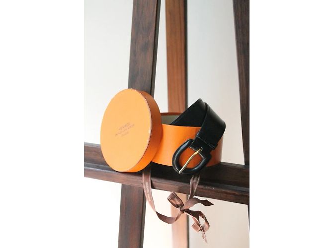 Hermès vintage black leather belt with its original box - view 6